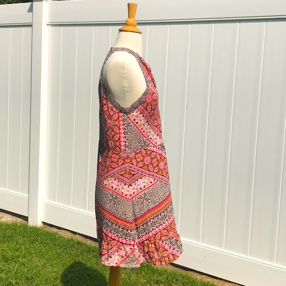 Miami Boho Brown Orange Pink Cream Floral Printed Halter Midi Dress Size Medium - Picture 6 of 16